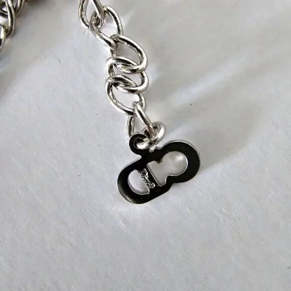 CHRISTIAN DIOR Women's Rhinestone Charm Adjustable Chain Silver Metal Bracelet - Picture 5 of 5